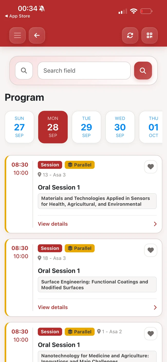 Programação real de evento no EventMobile